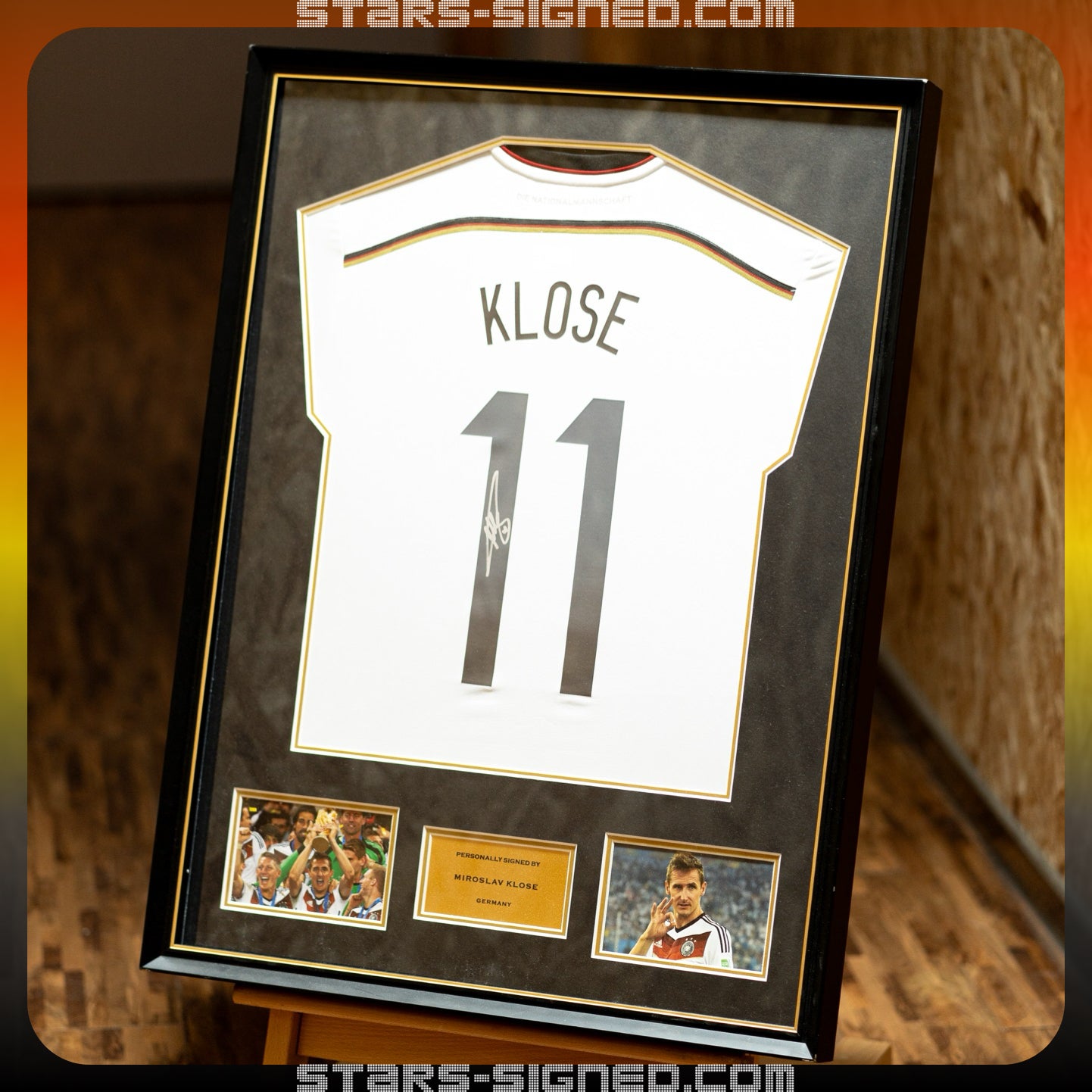 高路斯 Miroslav Klose 德國主場球衣裱框配金線條外框 (背簽)