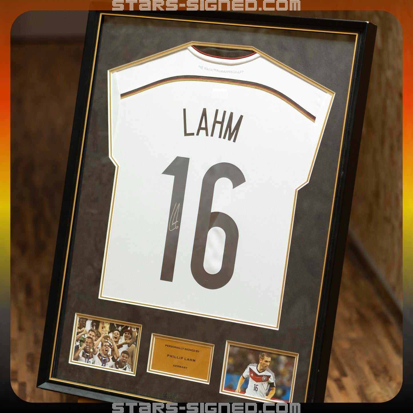 菲臘·拿姆 Philipp Lahm 德國主場球衣裱框配金線條外框 (背簽)