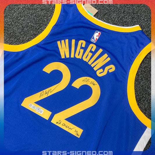 韋堅斯 Andrew Wiggins 題寫【ALL STARS, NBA CHAMP】金州勇士隊 Nike Icon Edition Swingman 球衣(背簽) 全球限量 50套 (編號#30/50)