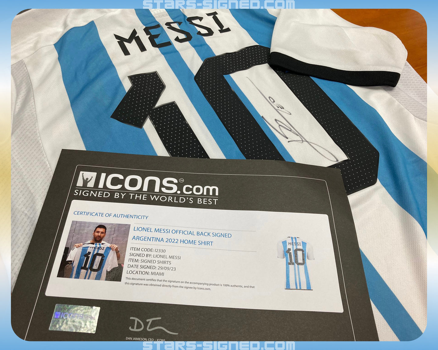 美斯 Lionel Messi 阿根廷主場球衣裱框 (背簽)